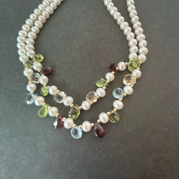 Genuine Pearl and Gemstone Two Strand Necklace New in Box - Picture 3 of 6